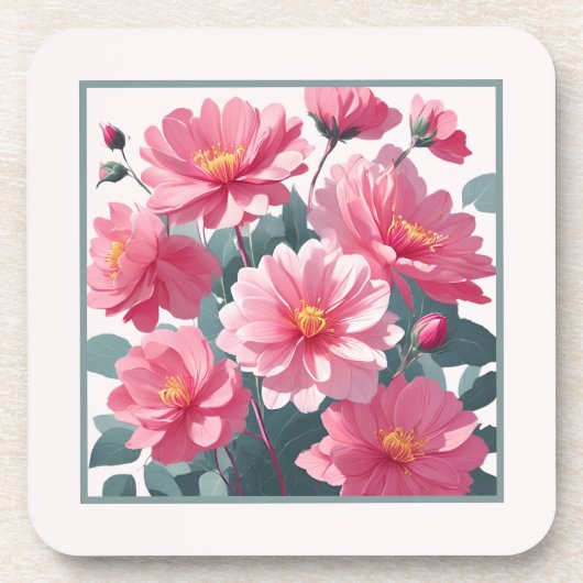 Roze Bloemen Bier Onderzetter (Voorkant)