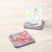 Roze Bloemen Bier Onderzetter (Rechterzijde)