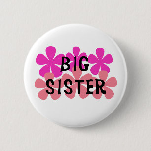 Roze bloemen Big Sister Ronde Button 5,7 Cm