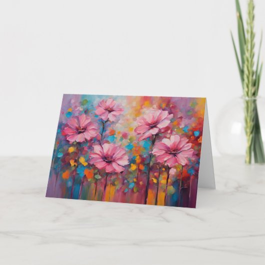 Roze bloemen bij het hek kaart (Voorkant)