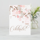 Roze bloemen & Birdcages Birthday-uitnodigingen Kaart (Staand voorkant)