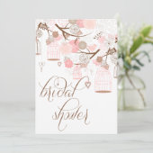 Roze bloemen & Birdcages Bridal Shower-uitnodiging Kaart (Staand voorkant)