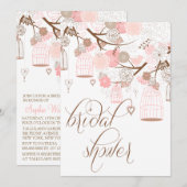Roze bloemen & Birdcages Bridal Shower-uitnodiging Kaart (Voorkant / Achterkant)