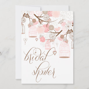 Roze bloemen & Birdcages Bridal Shower-uitnodiging Kaart