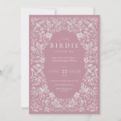 Roze Bloemen Birdie Baby shower Uitnodiging (Voorkant)