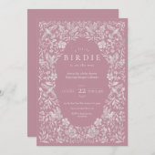 Roze Bloemen Birdie Baby shower Uitnodiging (Voorkant / Achterkant)
