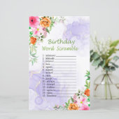 Roze bloemen Birthday Word Scramble Game (Staand voorkant)