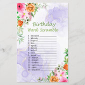 Roze bloemen Birthday Word Scramble Game (Voorkant)