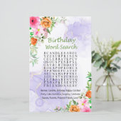 Roze bloemen Birthday Word Search Game (Staand voorkant)
