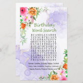 Roze bloemen Birthday Word Search Game (Voorkant / Achterkant)