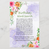 Roze bloemen Birthday Word Search Game (Voorkant)