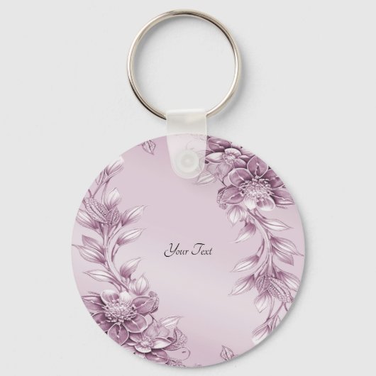 Roze Bloemen Blad Sleutelhanger (Voorkant)