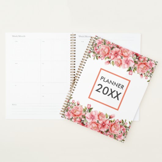 Roze Bloemen & Bladeren Maand en Week Planner (Display)