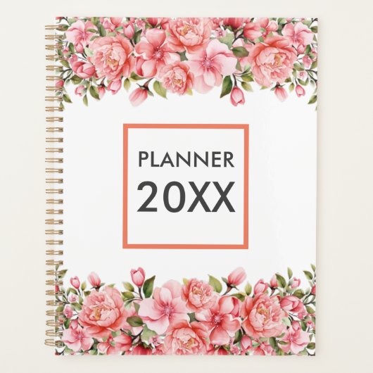 Roze Bloemen & Bladeren Maand en Week Planner (Voorkant)
