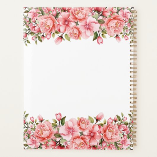 Roze Bloemen & Bladeren Maand en Week Planner (Achterkant)