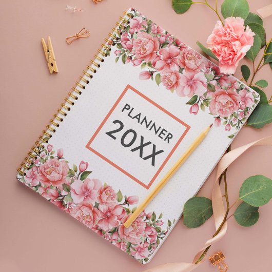 Roze Bloemen & Bladeren Maand en Week Planner