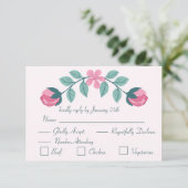 roze bloemen & bladeren reactiekaart RSVP Kaartje (Staand voorkant)