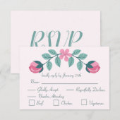 roze bloemen & bladeren reactiekaart RSVP Kaartje (Voorkant / Achterkant)