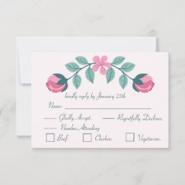 roze bloemen & bladeren reactiekaart RSVP Kaartje