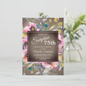 Roze bloemen bladeren Roestbruin 75e verjaardag Kaart (Staand voorkant)