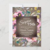 Roze bloemen bladeren Roestbruin 75e verjaardag Kaart (Voorkant)