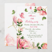 roze bloemen bladeren vlinder kaart (Voorkant / Achterkant)