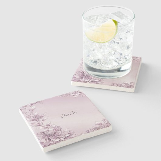 Roze Bloemen Bladersteen Onderzetter (Zijkant)