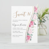 Roze Bloemen Bladgroen Zoet Zestien 16 Verjaardag Kaart (Staand voorkant)
