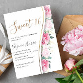 Roze Bloemen Bladgroen Zoet Zestien 16 Verjaardag Kaart