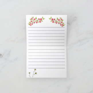 Roze bloemen blanco notitiekaart