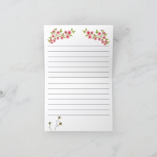 Roze bloemen blanco notitiekaart (Binnen)