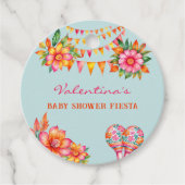 Roze Bloemen Blauw Fiesta Baby shower Dank u Bedankjes Labels (Voorkant)