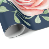 Roze bloemen Blauw Verpakkingspapier Cadeaupapier (Rol Hoek)