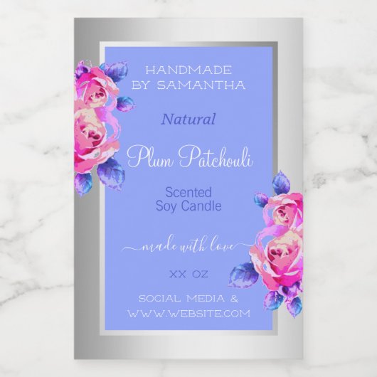 Roze bloemen Blauwe Etiket Kaarten Schoonheid & Ro (Enkel label)