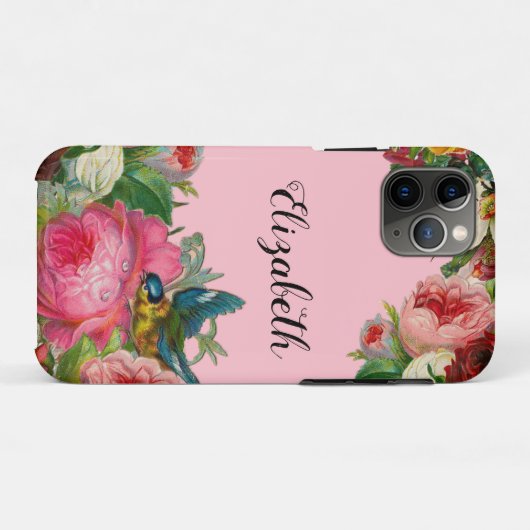   roze bloemen blauwe vogel personaliseren Case-Mate iPhone case (Achterkant (horizontaal))