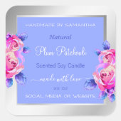 Roze bloemen Blauwe Zilververpakking Etiketten voo (Voorkant)