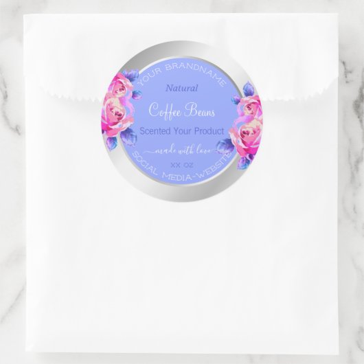 Roze bloemen Blauwe Zilververpakking Etiketten voo (Tas)