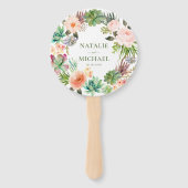 Roze Bloemen Blauwgroen Groene Sappige Cactus Brui Handwaaier (Voorkant)