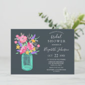 Roze Bloemen Blauwgroen Mason Jar Rustiek Vrijgeze Kaart (Staand voorkant)