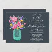 Roze Bloemen Blauwgroen Mason Jar Rustiek Vrijgeze Kaart (Voorkant / Achterkant)