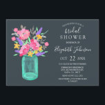 Roze Bloemen Blauwgroen Mason Jar Rustiek Vrijgeze Kaart<br><div class="desc">Roze Bloemen Blauwgroen Mason Jar Rustieke Bruids Douche Uitnodiging</div>