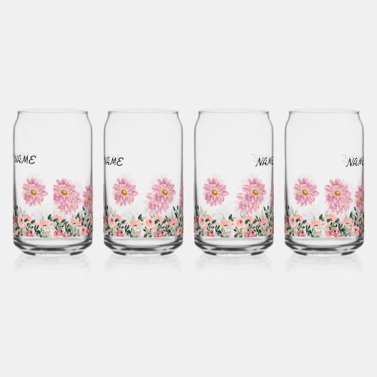 Roze bloemen blikvorm glas (Links)