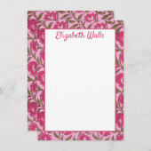 Roze Bloemen Block Print, Gepersonaliseerd briefpa Bedankkaart (Voorkant / Achterkant)