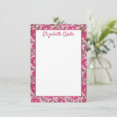 Roze Bloemen Block Print, Gepersonaliseerd briefpa Bedankkaart (Staand voorkant)