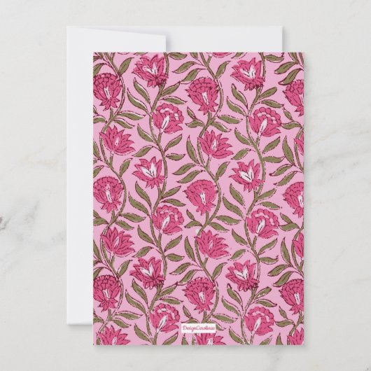Roze Bloemen Block Print, Gepersonaliseerd briefpa Bedankkaart (Achterkant)
