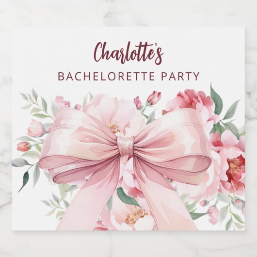 Roze bloemen bloeien Bachelorette-feestje Sparkling Wijnetiket (Enkel label)
