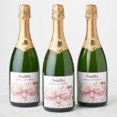 Roze bloemen bloeien Bruiloft Feest Sparkling Wijnetiket (Flessen)