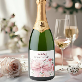 Roze bloemen bloeien Bruiloft Feest Sparkling Wijnetiket