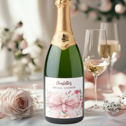 Roze bloemen bloeien Bruiloft Feest Sparkling Wijnetiket