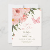 Roze bloemen bloeien bruiloft save the date (Voorkant)